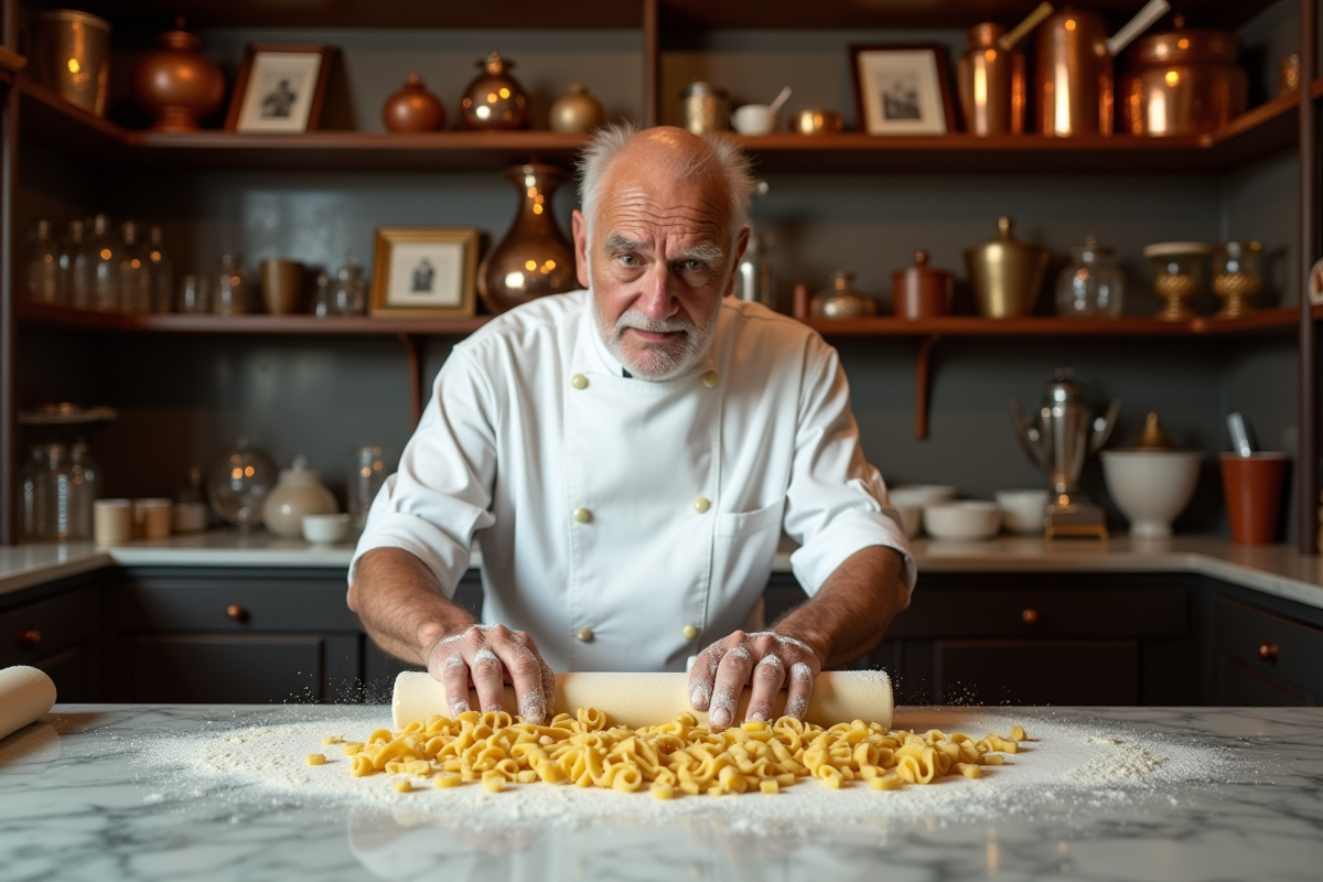 Chef italien préparant des pâtes dans une osteria traditionnelle