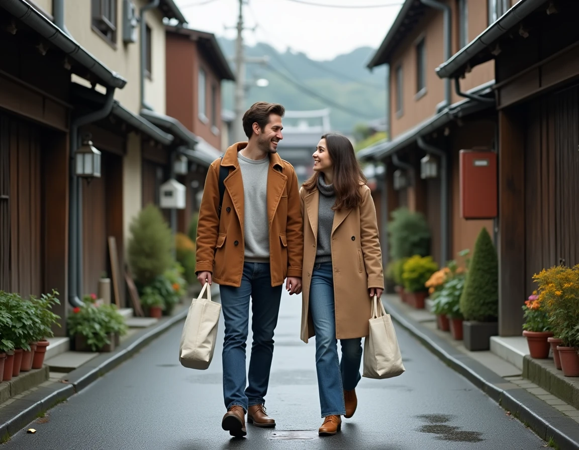 Couple francophone se promenant dans les ruelles traditionnelles du quartier de Yanaka à Tokyo