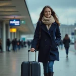 Jeune femme avec valise à Lille Airport