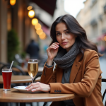Femme élégante dégustant un aperitivo à Milan en extérieur