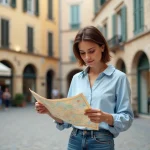 Femme étudie une carte du centre historique d'AixenProvence