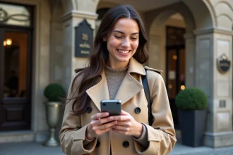 Femme en trench devant un hôtel de Dijon