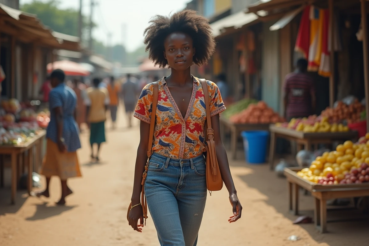 Jeune femme tanzanienne dans un marché animé
