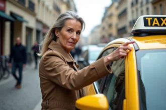 Femme pointant le taxi parisien sur le toit