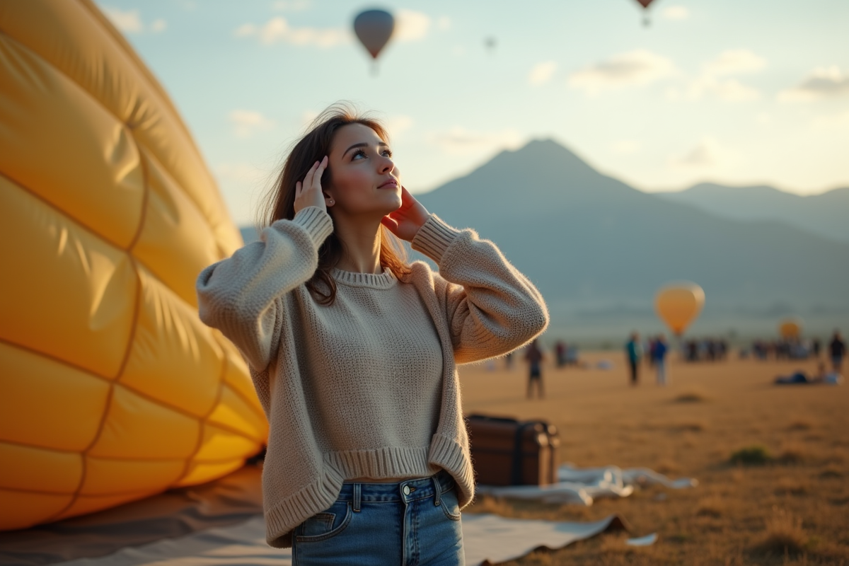 Jeune femme observant un ballon au sol dans un champ