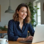 Femme professionnelle en visioconference dans une cuisine française