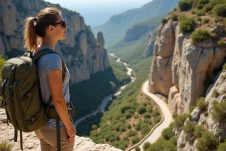 Femme en randonnée au bord du Gorropu en Sardaigne
