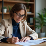 Femme d'âge moyen remplissant un formulaire de passeport