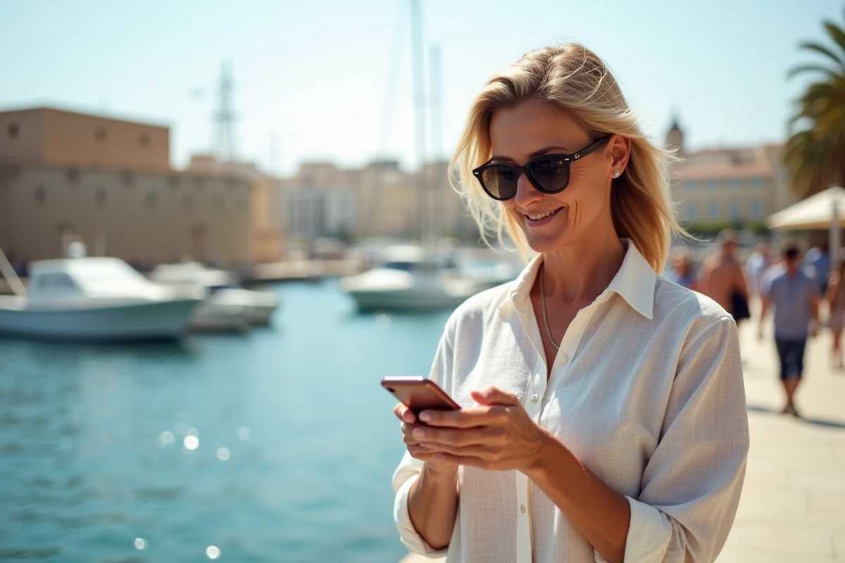 Femme en linen regardant la mer à Valletta