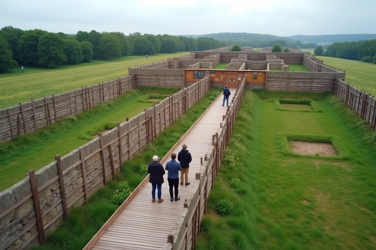 Reconstitution des fortifications romaines en bois et terre sur le site du MuséoParc Alésia en Bourgogne