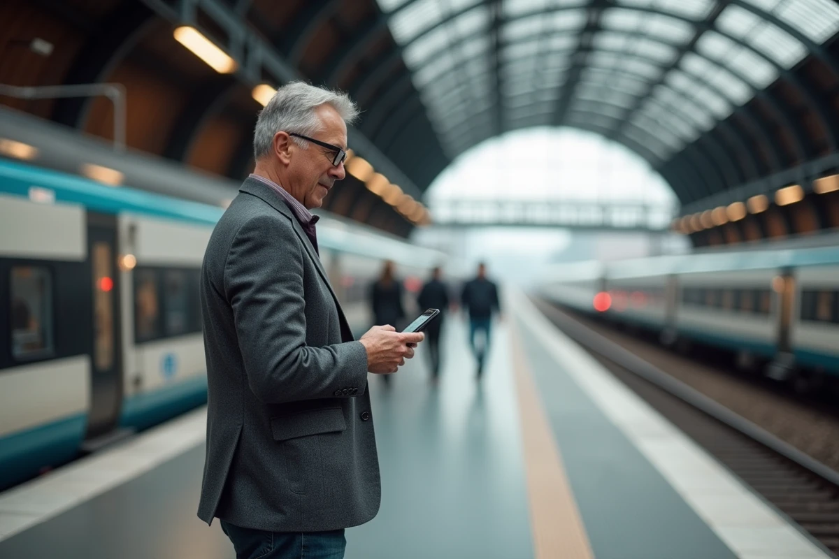 Homme lisant horaire dans la gare Lille Flandres