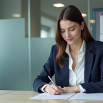 Jeune femme remplissant un formulaire de permis de conduire international