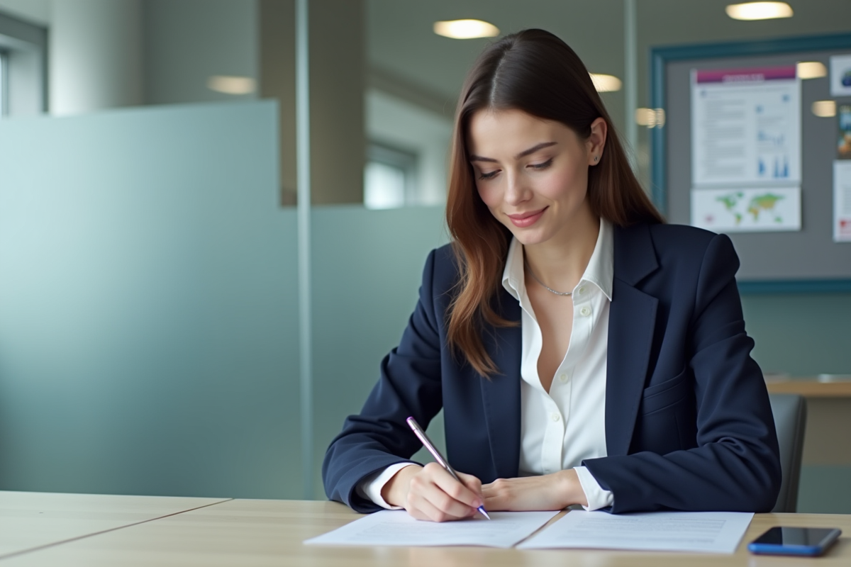 Jeune femme remplissant un formulaire de permis de conduire international