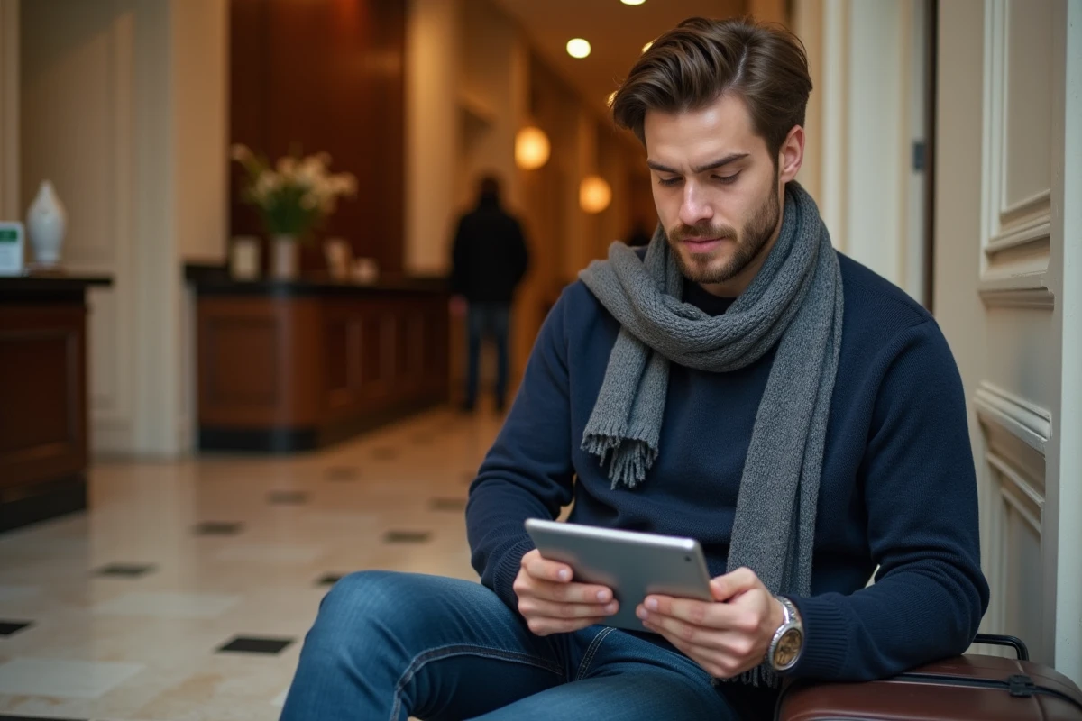 Jeune homme dans le lobby d