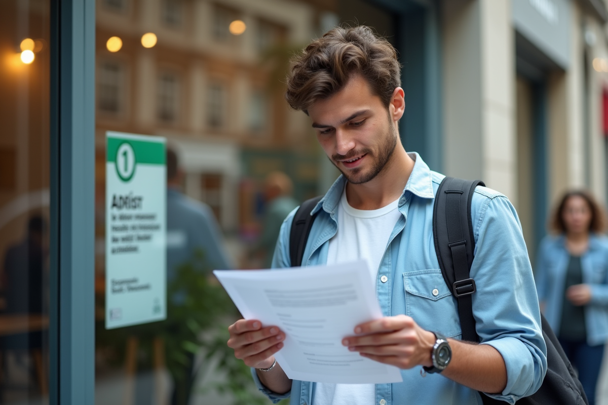 Jeune homme examinant des documents de remboursement à l