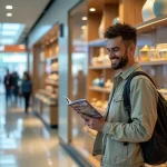 Jeune homme souriant dans une boutique dutyfree à Mohammed V