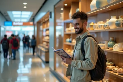 Jeune homme souriant dans une boutique dutyfree à Mohammed V