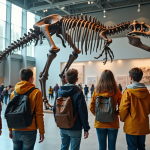 Jeunes élèves admirant un squelette de dinosaure au musée