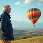 Homme surveillant un ballon coloré dans la campagne
