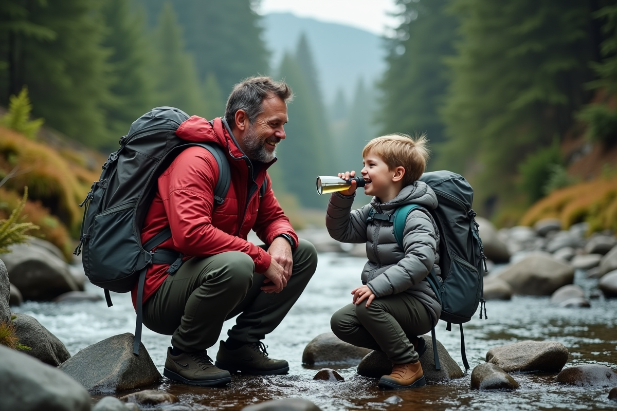 Pere et enfant riant au bord d