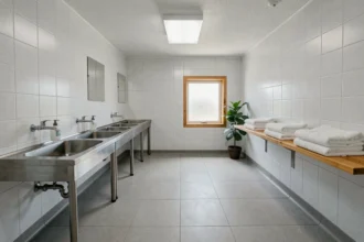 Sanitaires propres et bien équipés dans un camping de grande chaîne garantissant hygiène et confort