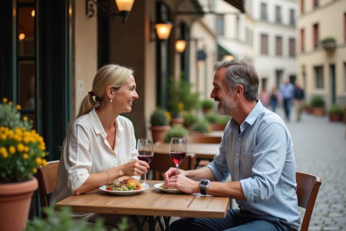 Couple attablé en terrasse d'un restaurant typique à Pétange au Luxembourg