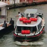 white and red boat