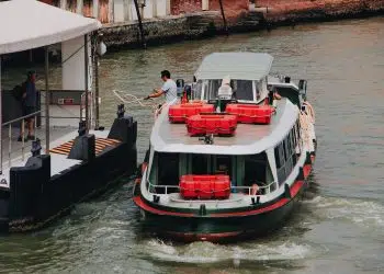 white and red boat